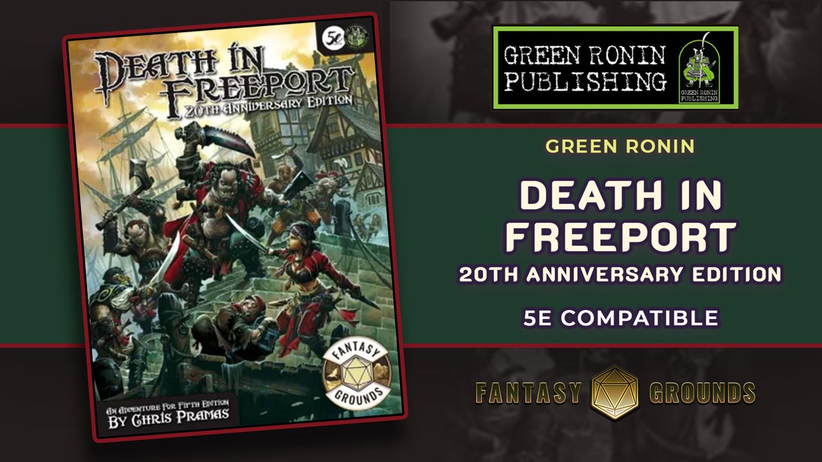 New Release Death in Freeport: 20th Anniversary Edition Green Ronin This 20th Anniversary Edition of Death in Freeport is now updated to the 5E rules! fantasygrounds.com/store/product.… #vtt #rpg @GreenRoninPub