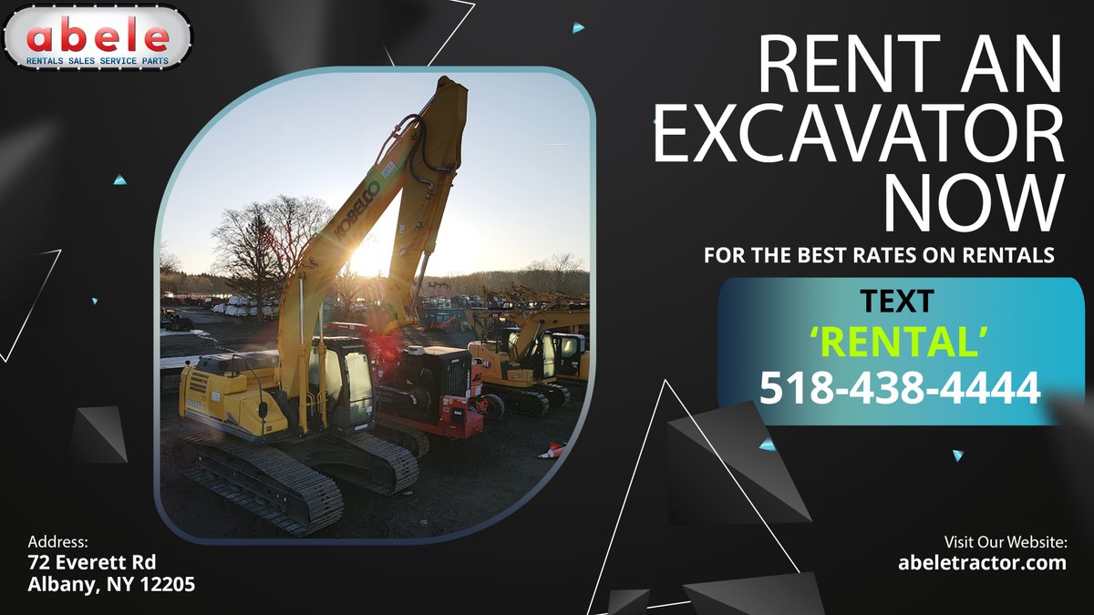 Need an excavator rental? 🚧 Text 'RENTAL' to 518-438-4444 now! Quick, reliable, and ready for your project. #ExcavatorRental #Construction #AlbanyNY #AbeleTractor Your project waits for no one, and neither should you! Dig in today.