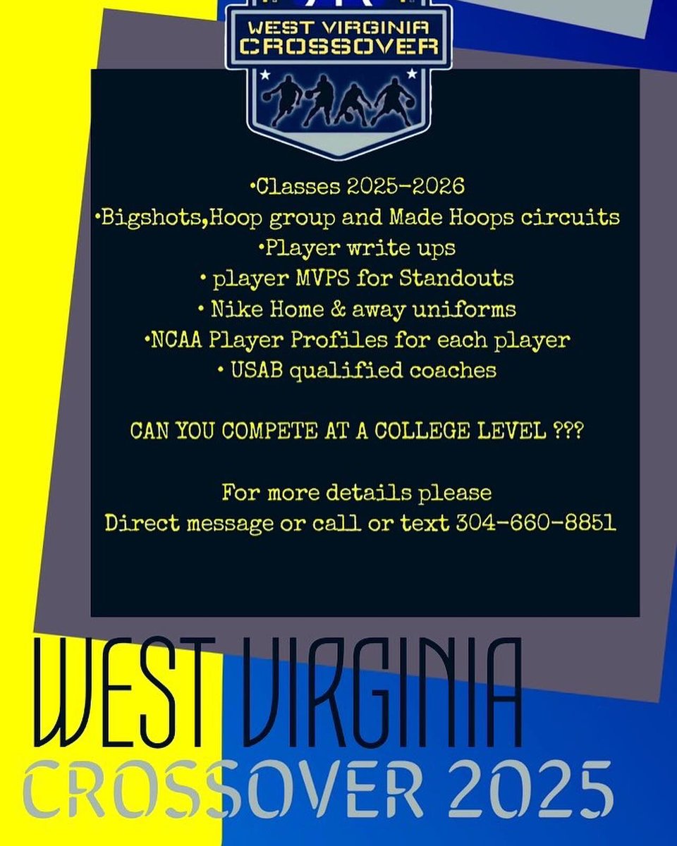 REMINDED TONIGHT 🚨🚨 

2025/2026 
WVCB 2025 will be holding a workout and player evaluations for opens spots on our 2025 ELITE team. All players are welcome.  Please Direct message or Text 304-660-8851 for more details. @KevinMoses38 @OllyReedSports @wvprepbb