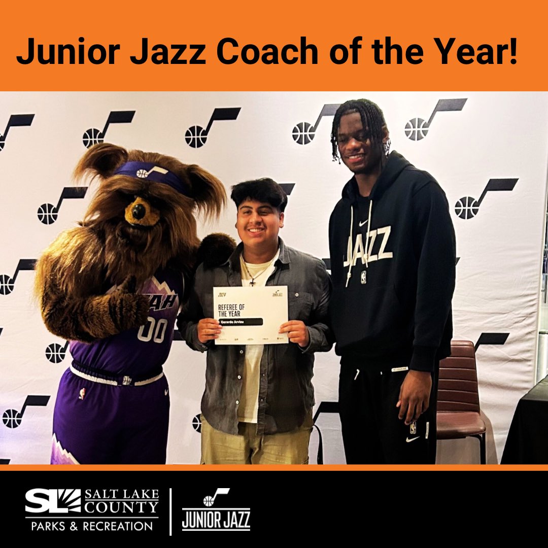 🎉🌟 A HUGE congratulations to Gerardo, he was named the Utah Junior Jazz Coach of the Year, he is a vital force behind the Junior Jazz program for Salt Lake County Parks and Recreation! 🏀 🎉👏 #JuniorJazz #TeamWorkMakesTheDreamWork #PeopleParksPlay #SLCo #Magna