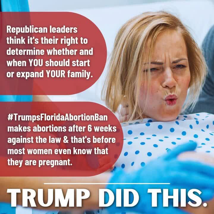 Trump and Death Sentence did this to the women in America. A 6 week abortion ban is in force as of today. Most women dont know they are pregnant at that point. What about a miscarriage at 16 weeks? No remedy will be administered. #wtpGOTV24 #TrumpsAbortionBan #DemVoice1