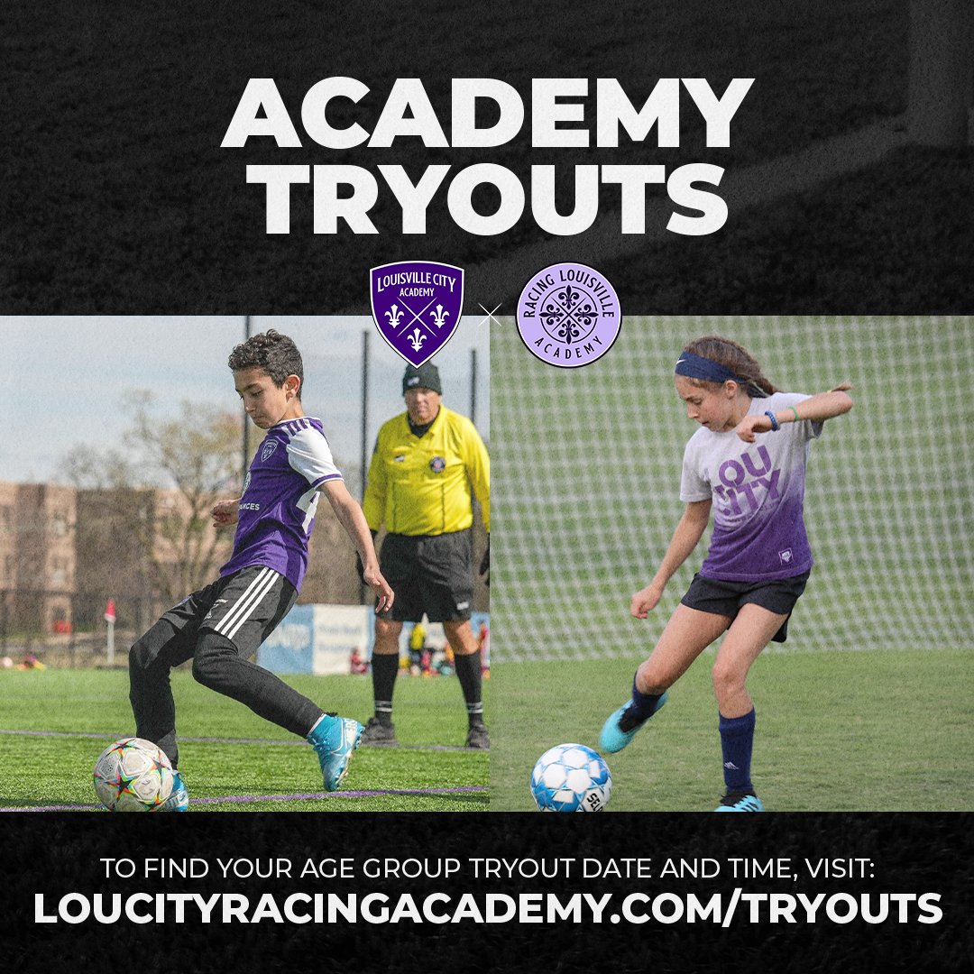 Give it your best shot 💪 Tryout dates and times for the U8-U19 age groups are here for both the LouCity and Racing Academy. Register now: tinyurl.com/4d4umntr