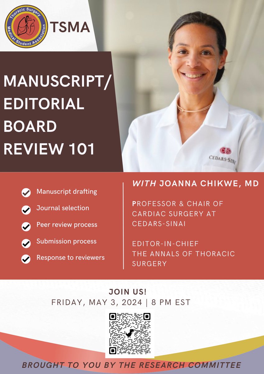 ‼️ If you haven't already, be sure to sign up for our #Manuscripts101 session this Friday, May 3rd, with @JoChikweMD! We will review tips for preparing and submitting your manuscript for editorial peer-review. tinyurl.com/yscremey