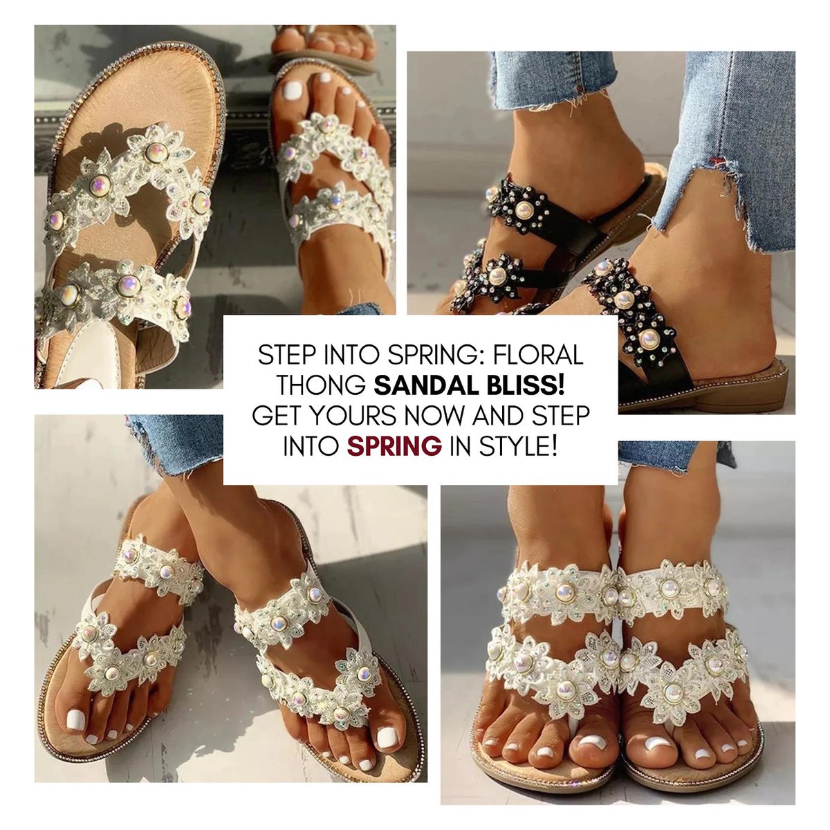 Embrace the season with our Flat Flower Thong Sandals! 🌟 Effortlessly chic and comfortable, these sandals add a touch of floral elegance to any outfit. Get yours now and step into spring in style! 👡 . #sandals #floral #spring #fashion #style #chic #footwear