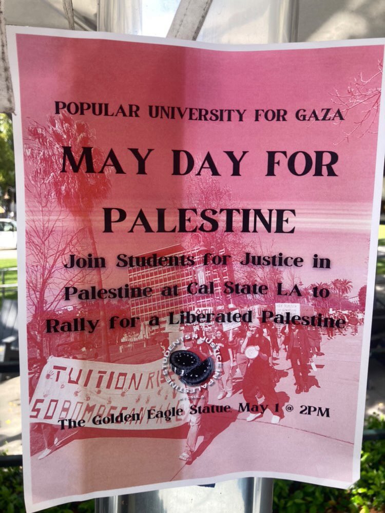 HEADS UP: A Pro-Palestinian rally is being planned for @CalStateLA today at 2 PM.

#CalStateLA #campusProtests