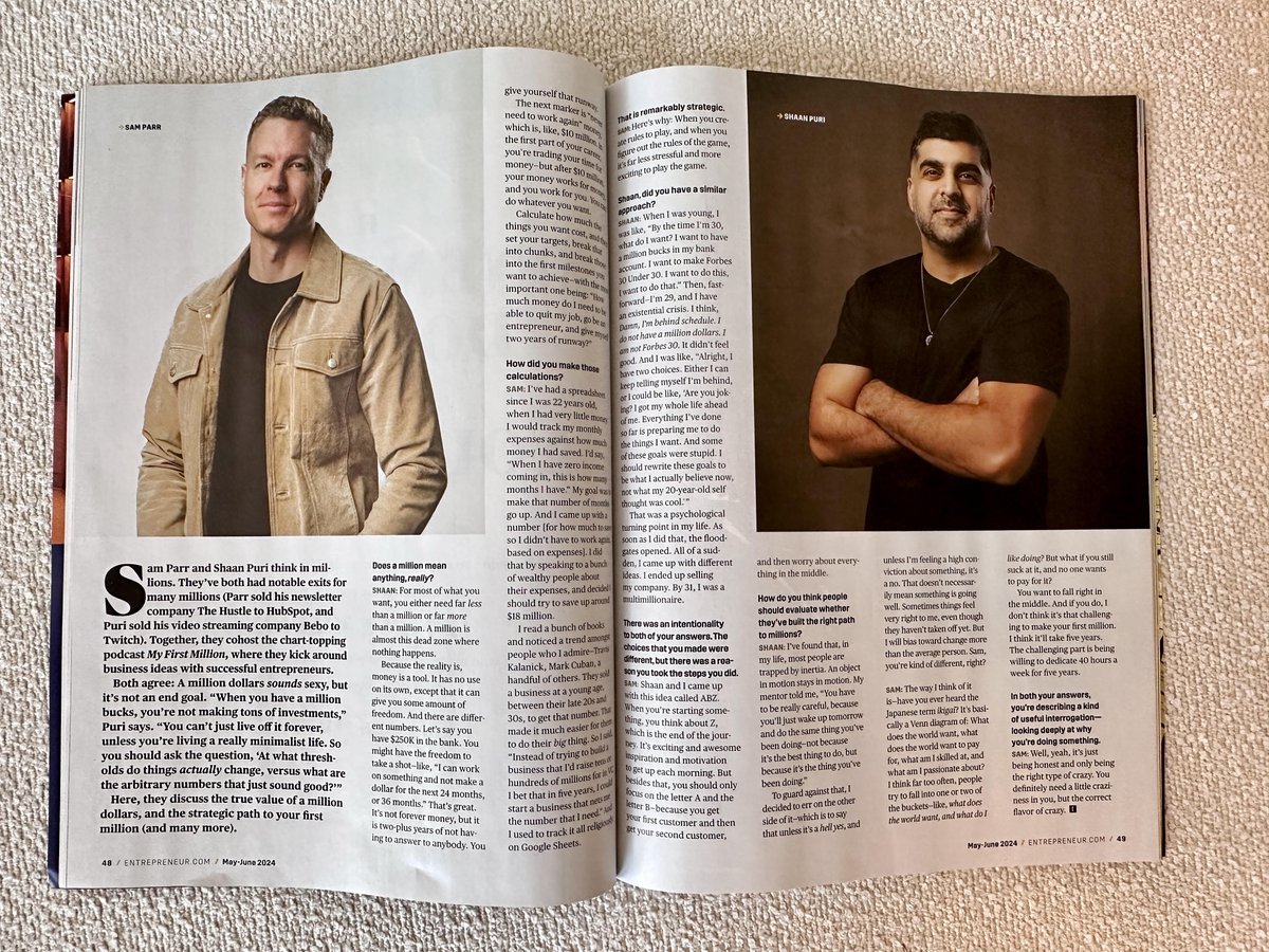 Check out this month's edition of @Entrepreneur Magazine and you'll see @ShaanVP and I doing our coolest cool guy pose.