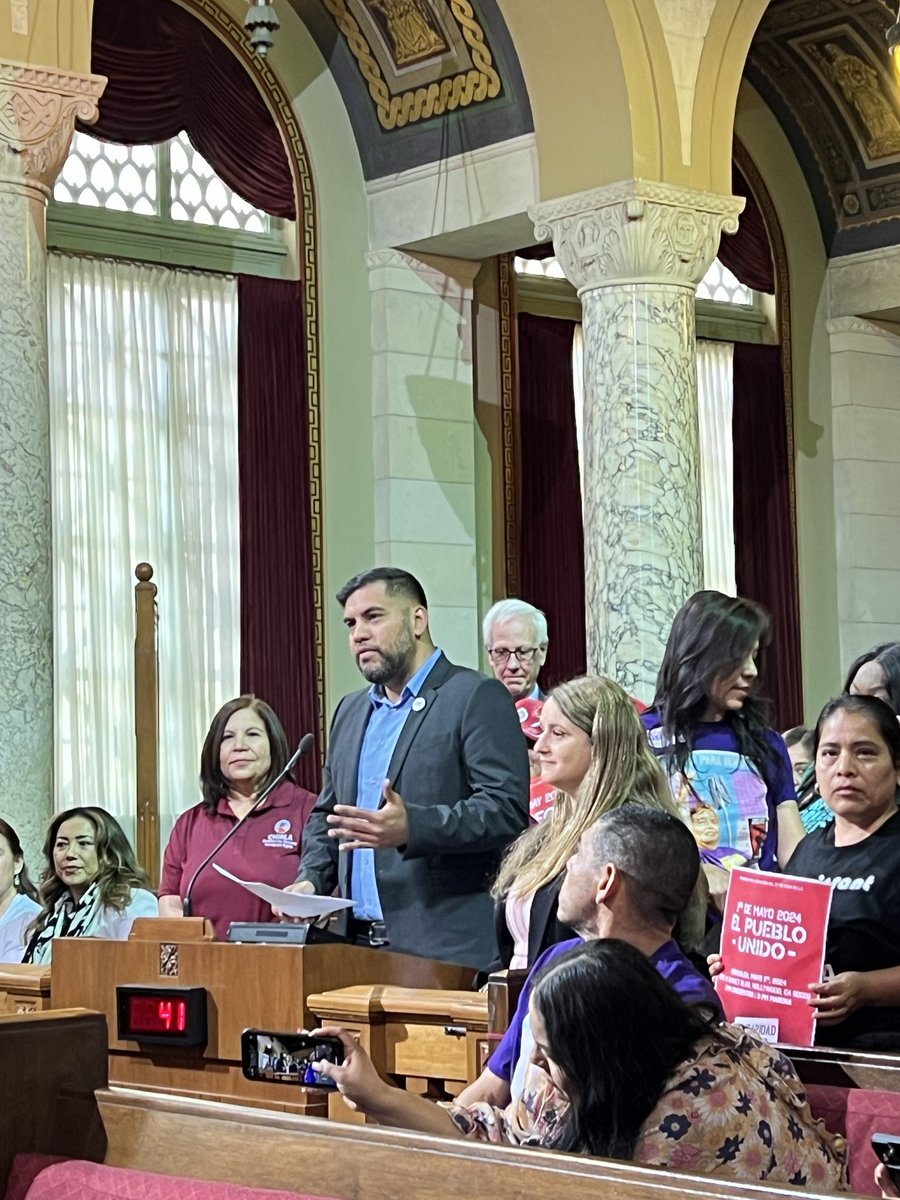 Ahead of the May Day march, the Los Angeles May Day coalition is present at the LA City Council chambers for a recognition of the workers and immigrants that move our city! ✊🏽🦋@HugoForCD13 @CD13LosAngeles #MayDay #MayDay2024 #SolidarityIsPower