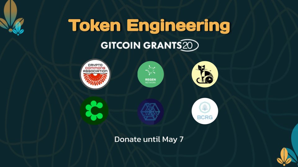⚙️ Token Engineering Crypto Commons Association: explorer.gitcoin.co/#/round/10/9/11 Commons Stack: explorer.gitcoin.co/#/round/10/9/28 $REGEN Tokenomics DAO: explorer.gitcoin.co/#/round/10/9/3 Token Engineering Dialogues: explorer.gitcoin.co/#/round/10/9/29 cadCAD: explorer.gitcoin.co/#/round/10/9/43 C-ATTS:…