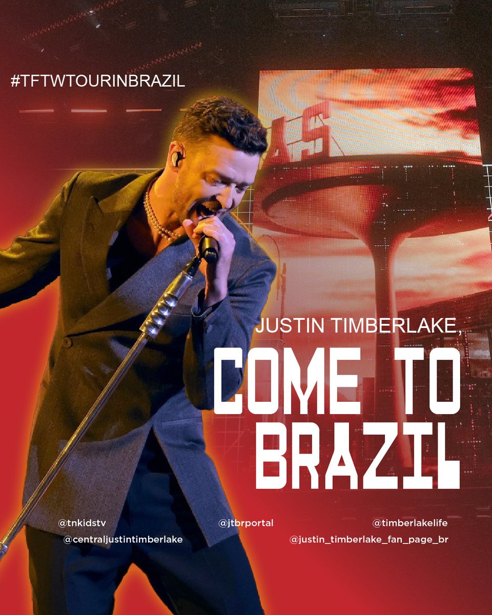 Justin, we want "The Forget Tomorrow World Tour" in Brazil. 🇧🇷

<a href="/jtimberlake/">Justin Timberlake</a> <a href="/LiveNationBR/">Live Nation Brasil</a> <a href="/LiveNation/">Live Nation</a> <a href="/t4f/">T4F</a> <a href="/MoveConcertsBR/">Move Concerts Brasil</a>
