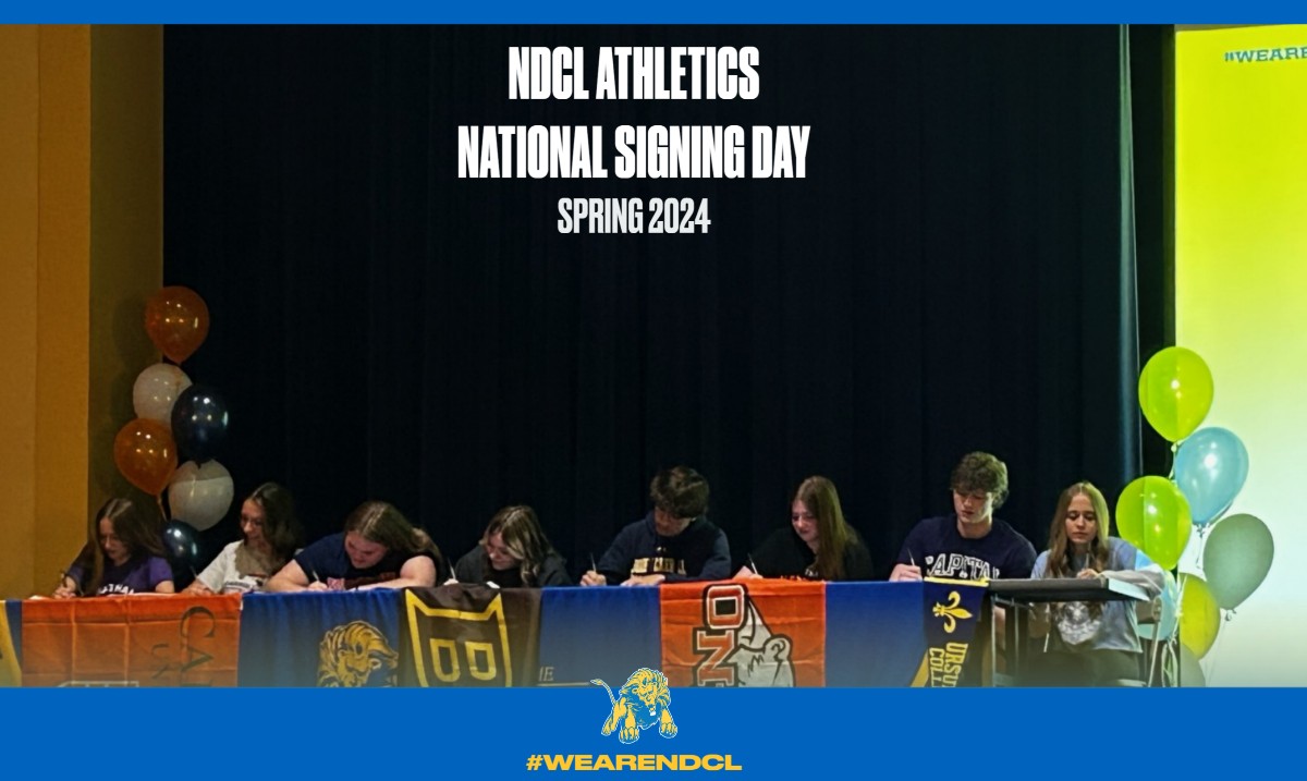 Congratulations to our eight NDCL student-athletes on signing their National Letter of Intent to compete in collegiate athletics! Visit ndclathletics.org to read the full story on our Spring 2024 signees. Your Lion family is proud of you all!

#WeAreNDCL