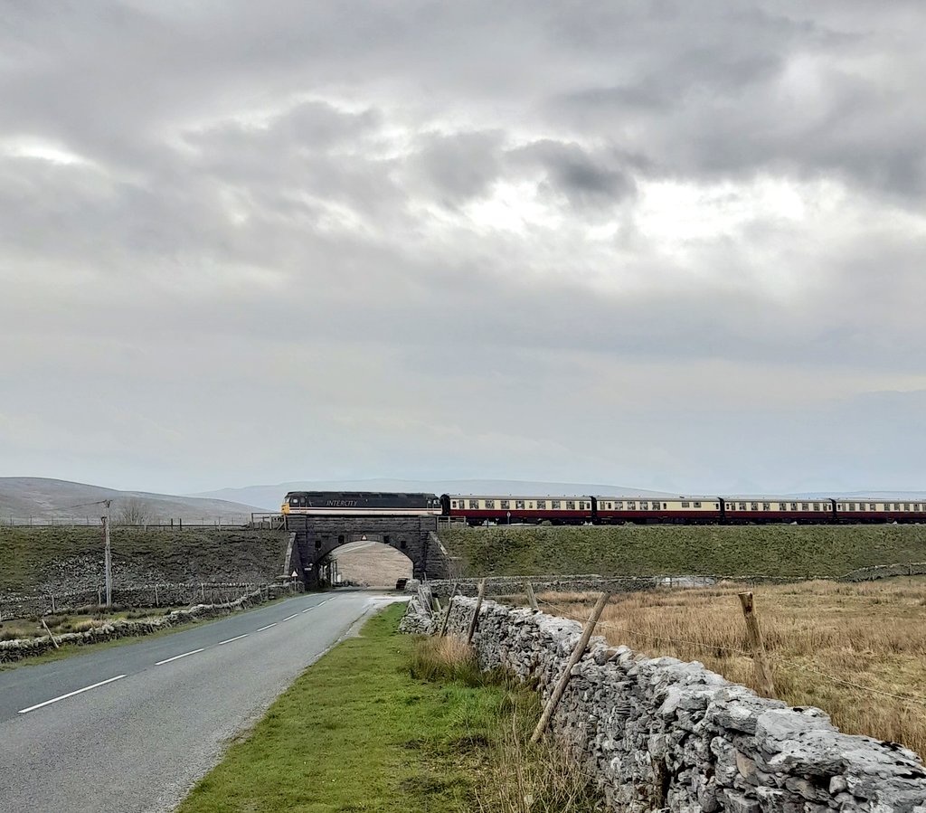 INTERCITY 47828 tails 1Z72 1520 Carlisle-Blackpool North Charter hauled by 34046 'Braunton' through Ribblehead.