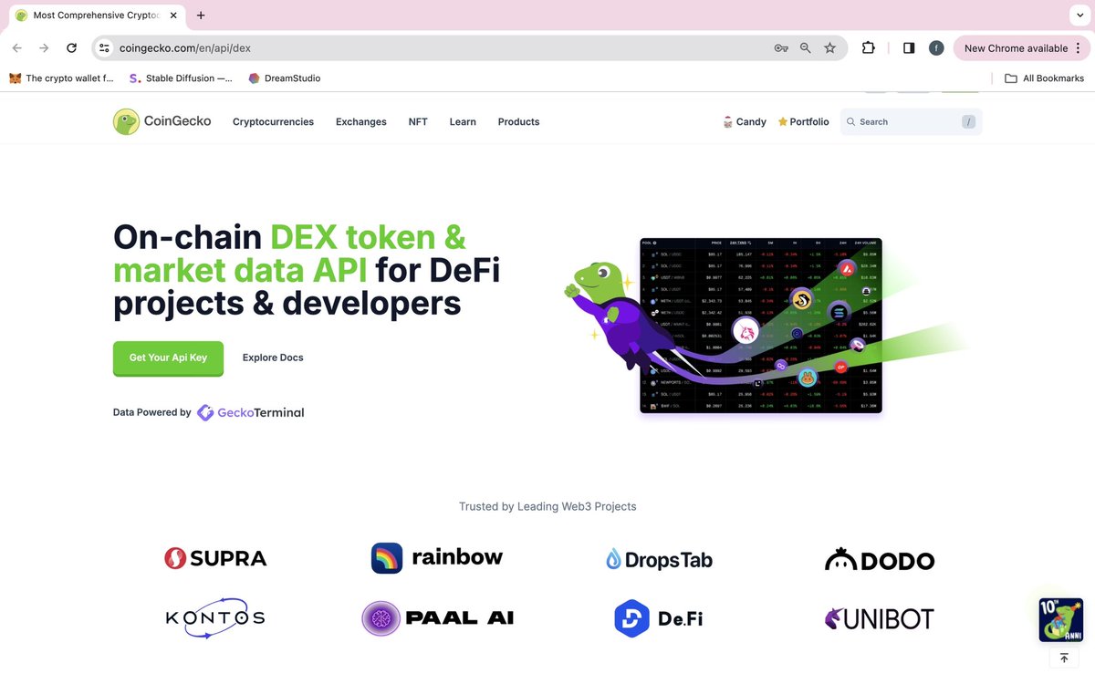 Huge thanks to our esteemed crypto data API providers, @coingecko & @GeckoTerminal! 🤝

The PaalBot delivers top-notch data quality powered by the world’s most reliable sources. 

#PAAL logo is now featured on their new DEX data API landing page👇

coingecko.com/en/api/dex