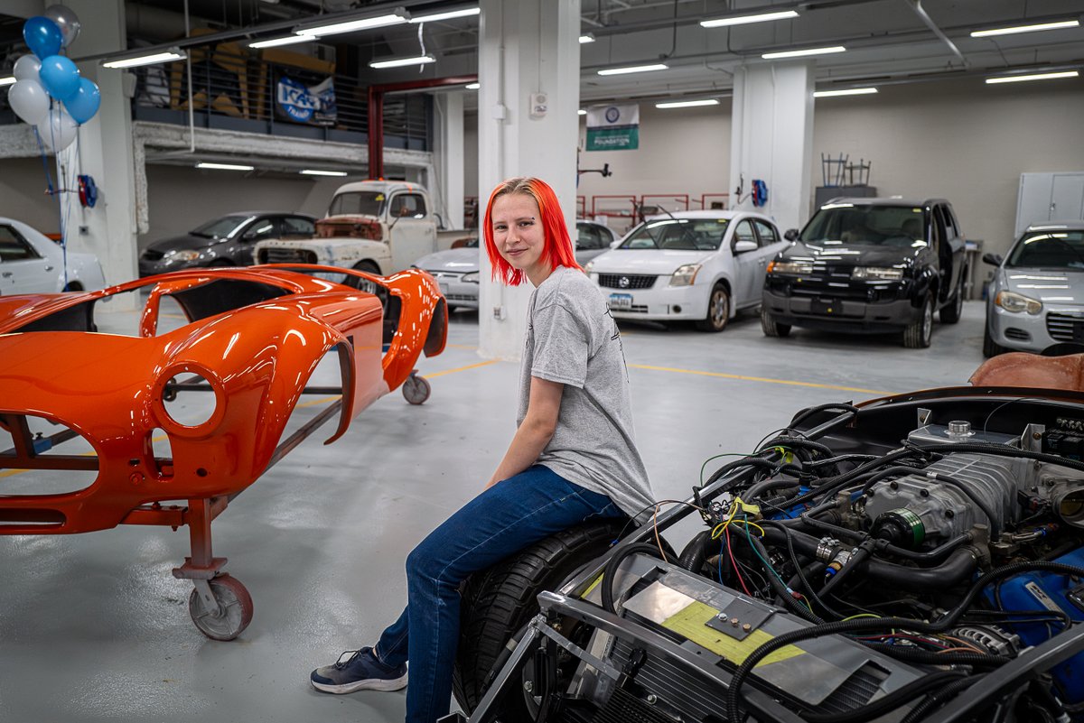 For years, a Shelby Cobra kit car has sat in the automotive technology center at @CentralCampusDM. Now, senior Natasha Harwell is getting it ready to hit the streets. One of her instructors, Kevin Moravek, says her 'work ethic/attitude towards this project has blown me away.'