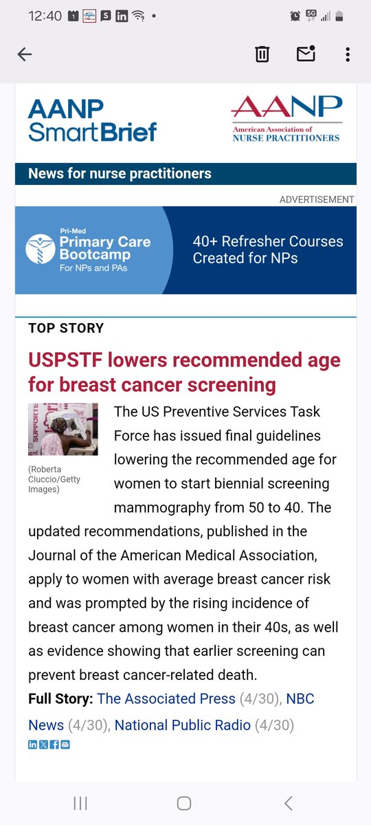 A step in the right direction to increase the #screening for #breastcancer in younger women with an average risk. It's still very important to know your family history and complete an individual risk assessment to #screen_as_diected. 🩺💗 #early_detection_saves_lives