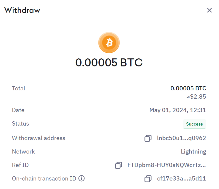 Just sent #BTC back and forth between @Coinbase and @krakenfx over Lightning ⚡️ It works very well! A dream come true. Congratulations to all the teams that made it happen: protocol devs, database engineers, frontend designers, cybersecurity, compliance, support, and marketing
