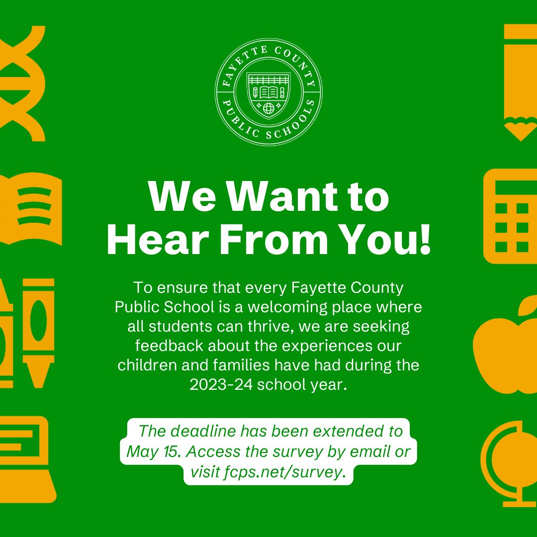 📣 SURVEY DEADLINE EXTENDED - Follow the link in your email or visit fcps.net/survey to share your feedback by May 15. All responses are anonymous and confidential!