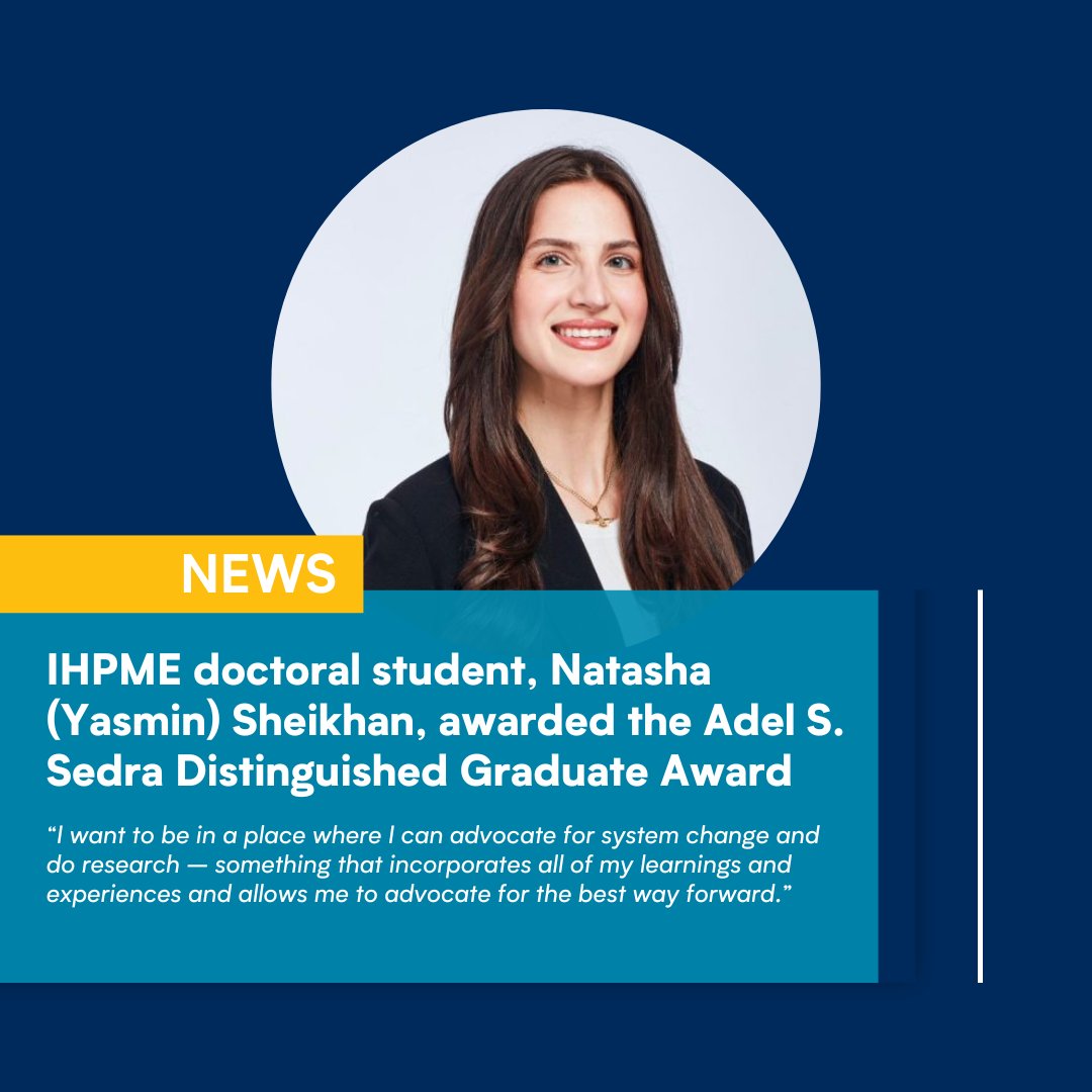 UofT_dlsph's tweet image. 🎉Congratulations to @ihpmeuoft doctoral student Natasha (Yasmin) Sheikhan who was awarded the Adel S. Sedra Distinguished Graduate Award for demonstrating exemplary academic achievements and an unwavering commitment to advancing patient rights! ow.ly/BLv850RriBG