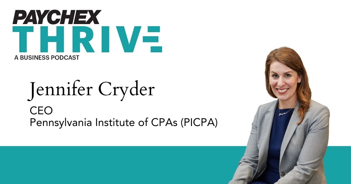 CEO Jen Cryder joined Thrive Podcast with host @genemarks to discuss how CPA firms are adapting with different business models and the role of CPAs as advisers. Full episode: Apple: apple.co/3UDJGHS Spotify: spoti.fi/3Wks8Sg Paychex Website: bit.ly/3wiCS9c