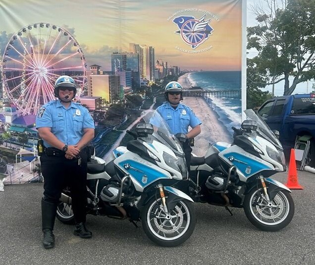 The Palmetto #MotorcycleRodeo was held in #MyrtleBeach, SC & police motorcycle units from across the nation rode out to compete. 2 #PWCPD traffic officers attended. Motor Mundon placed 3rd Overall BMW Expert Division & Motor Spina placed 1st Overall BMW Novice. Congrats to both!