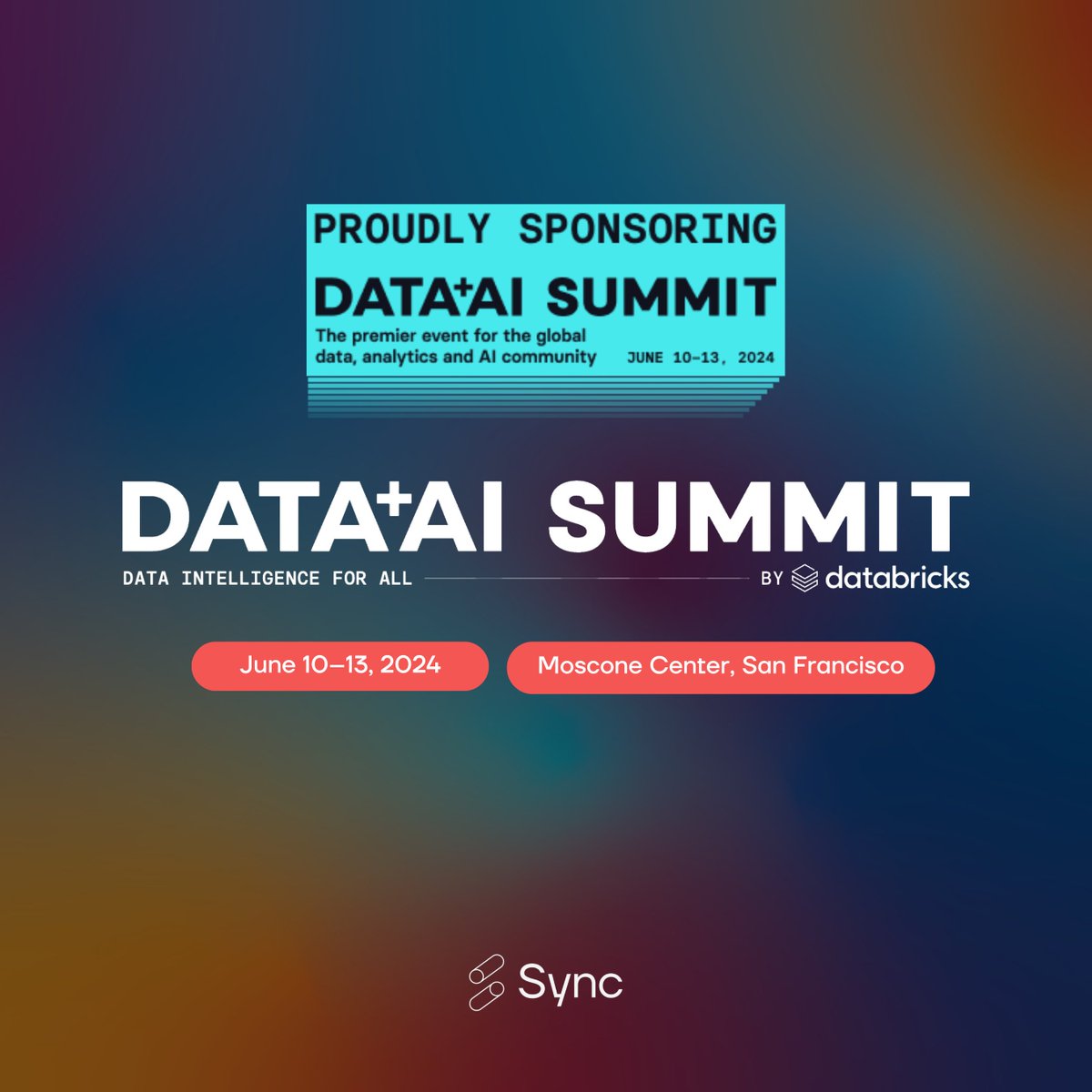 Big news! 

We are thrilled to announce that Sync is a proud sponsor of the 2024 <a href="/databricks/">Databricks</a> Data+AI Summit, happening June 10-13 at the Moscone Center in San Francisco! 🎉

Learn more and register here: hubs.ly/Q02vLwnB0