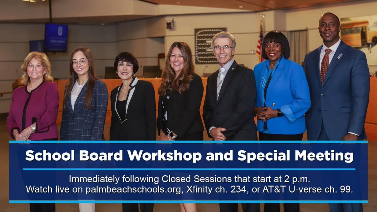 The School Board Closed Sessions, Workshop, and Special Meeting will be held today, Wednesday, May 1, 2024, beginning at 2 p.m. Watch live at: youtube.com/sdpbc/live, on Xfinity ch. 234 & 235, or AT&T U-verse ch. 99.