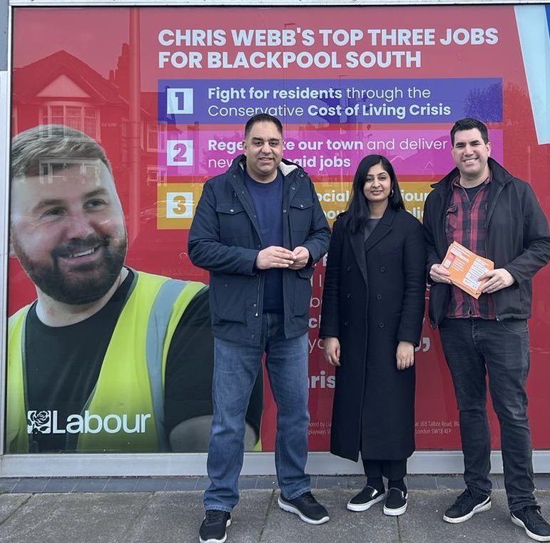 Great to be out campaigning in Blackpool South for @ChrisPWebb ahead of tomorrow’s by-election with Imran Hussain and Zarah Sultana. Tomorrow, people in Blackpool South have the chance to send a message to this rotten Tory government!