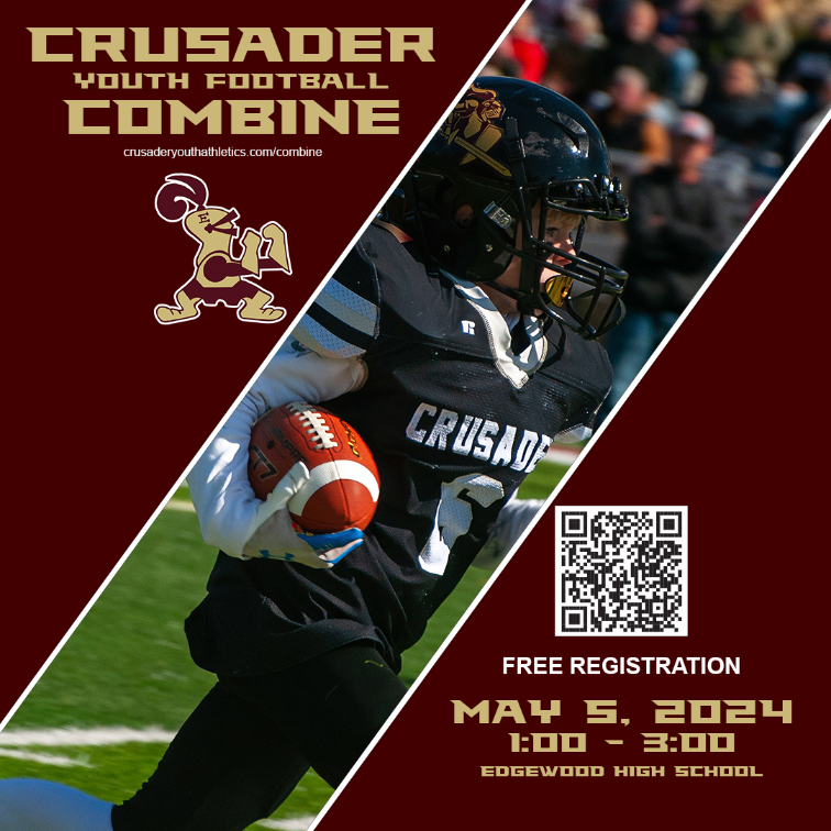 Excited to be part of the Crusader Youth Football Combine on May 5 at the Edgewood High School football field! I’ll be there to assist and encourage the youth. Registration is free at crusaderyouthathletics.com/combine.  #Badgers #YouthFootball #CrusaderYouthFootballCombine @FB_Crusader