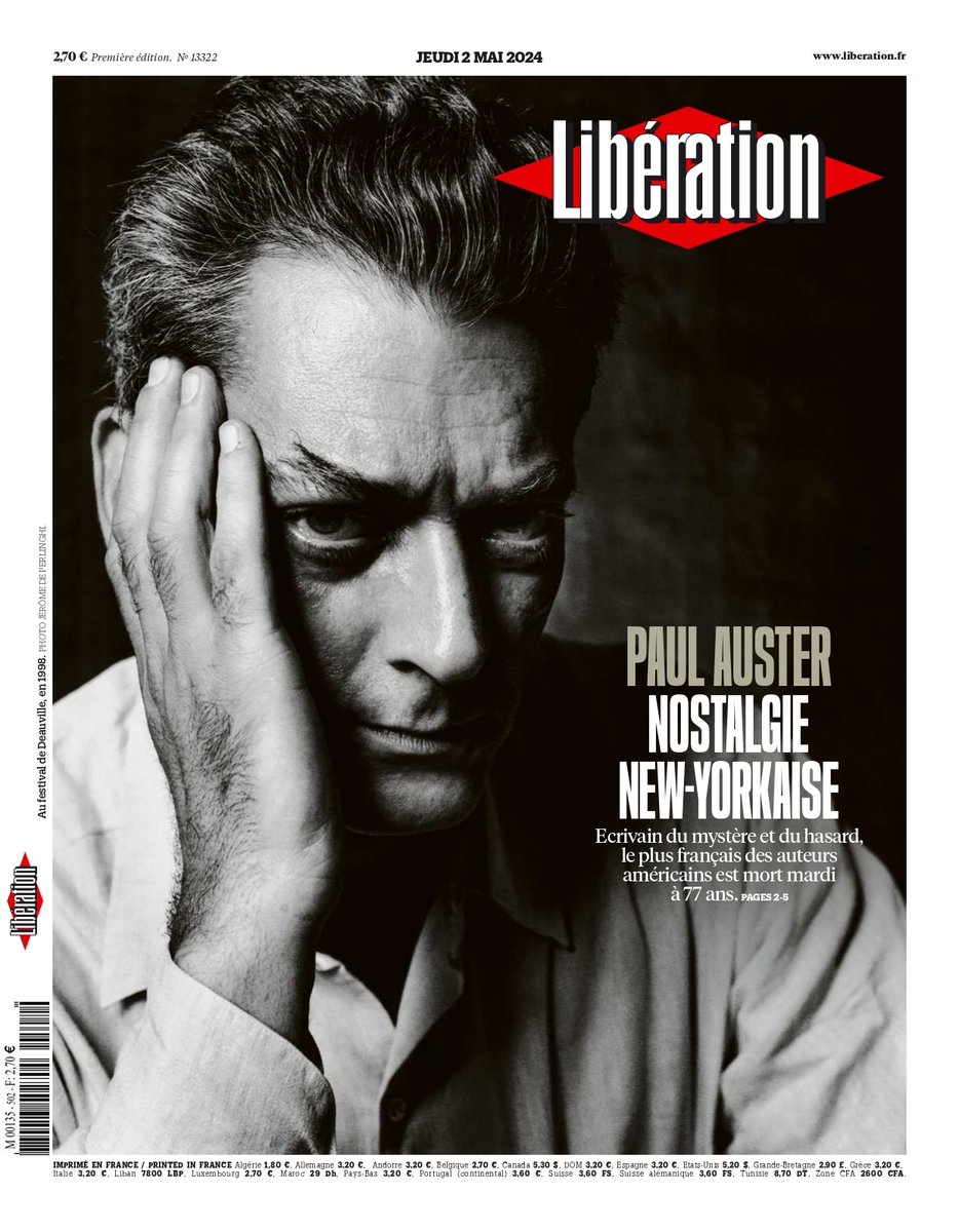 ⚫ Paul Auster : nostalgie new-yorkaise C'est la une de @Libe ce jeudi Lire : journal.liberation.fr