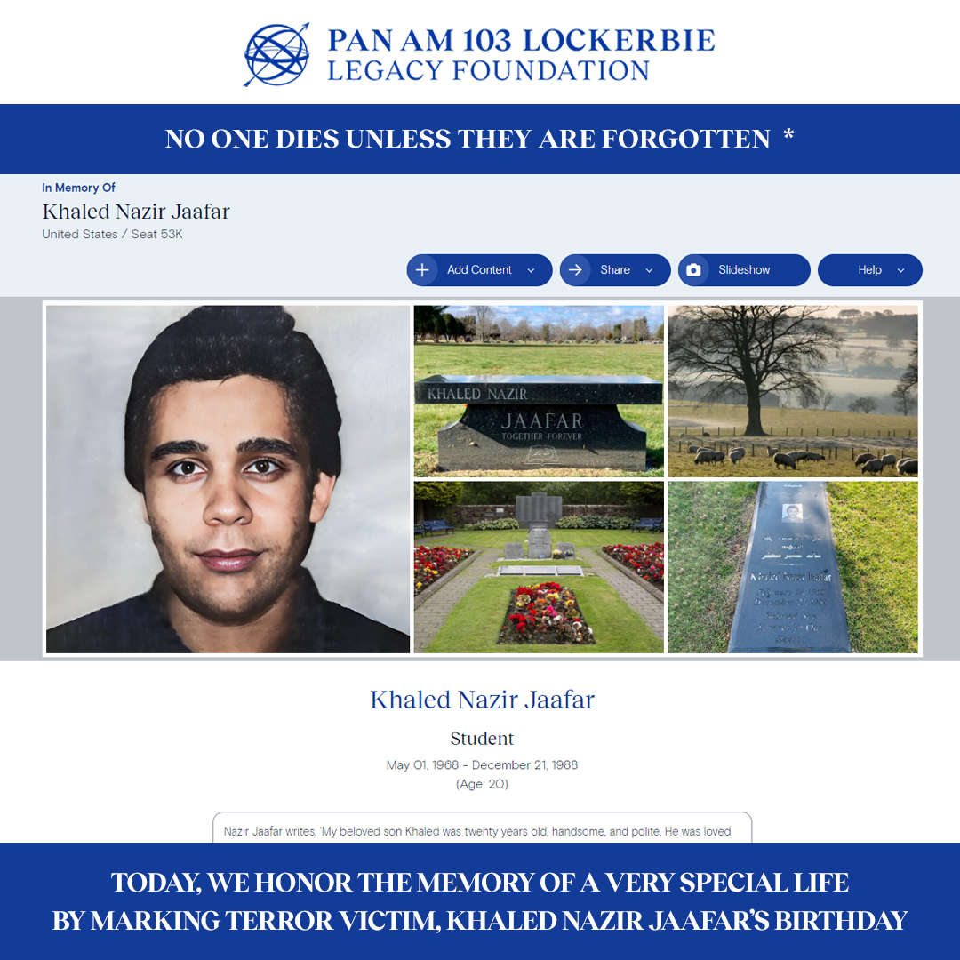 Today, we honor the memory of a very special life by marking Khaled Jaafar’s birthday
pa103ll.org/living-memoria…
#noonediesunlesstheyareforgotten #panam103
#neverforget #goodendures #weremember #Lockerbie #panamflight103 #JusticePanAm103 #LivingMemorial #USHistory #victimofterrorism