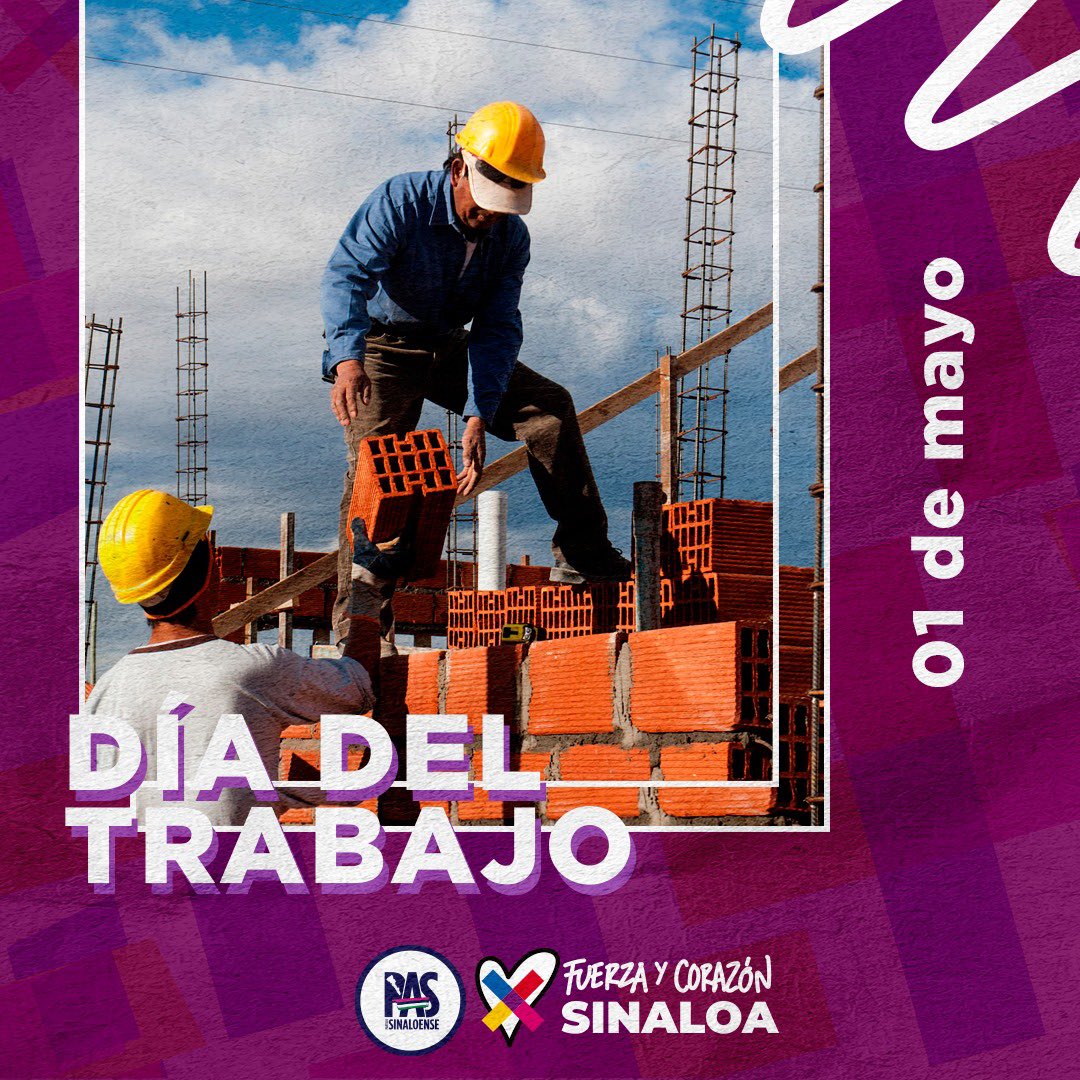 #DíaDelTrabajo, el Partido Sinaloense rinde homenaje a las y los trabajadores sinaloenses, motor del progreso de nuestro estado. Estamos comprometidos a impulsar más y mejores oportunidades laborales #SinaloaMereceMás empleos de calidad, #VOTAPAS #ClaroQueSePuede 💪🏻✨💜