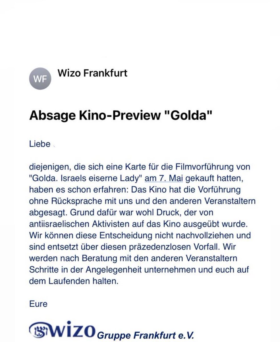 Bisher haben wir darauf hingewiesen, dass die Geschichte sich scheinbar schmerzlich wiederholt. Aber es ist ein großer Unterschied, ob man herumschreit, dass man Israel/Juden boykottieren soll - oder ob man, wie jetzt im Fall des Frankfurter Cinema Kinos, vor einer…