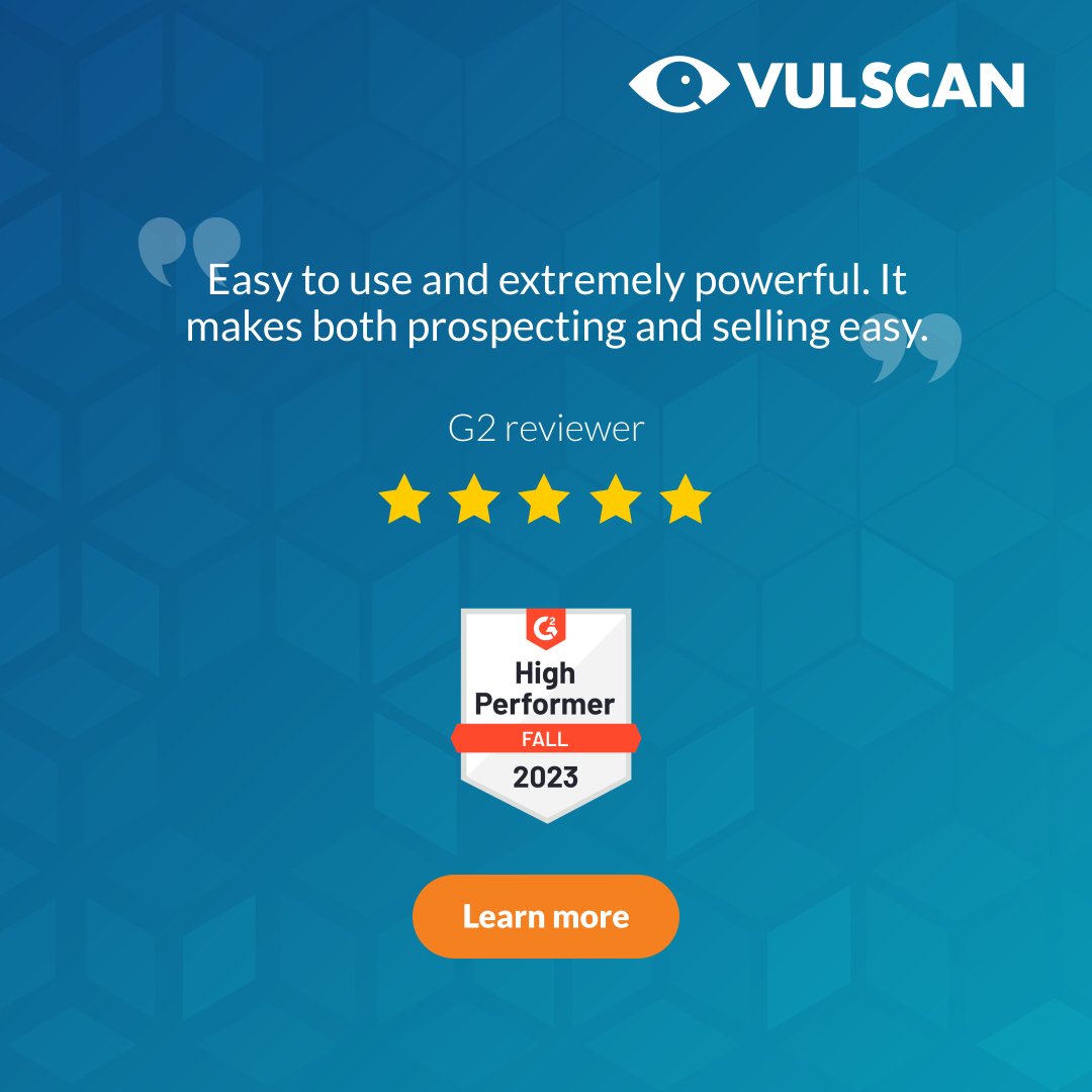 'Easy to use and extremely powerful. It makes both prospecting and selling easy.' -G2 reviewer Discover how Vulscan is right for your business! bit.ly/43EZ8pV #testimonial #vulnerabilityscanning