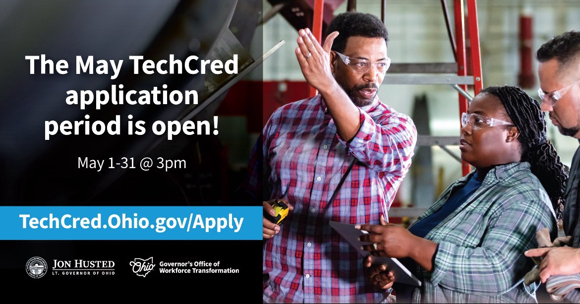 🗓️The #TechCred application period is officially open! 💪Upskill or reskill your workforce today! 💻TechCred.Ohio.gov/Apply