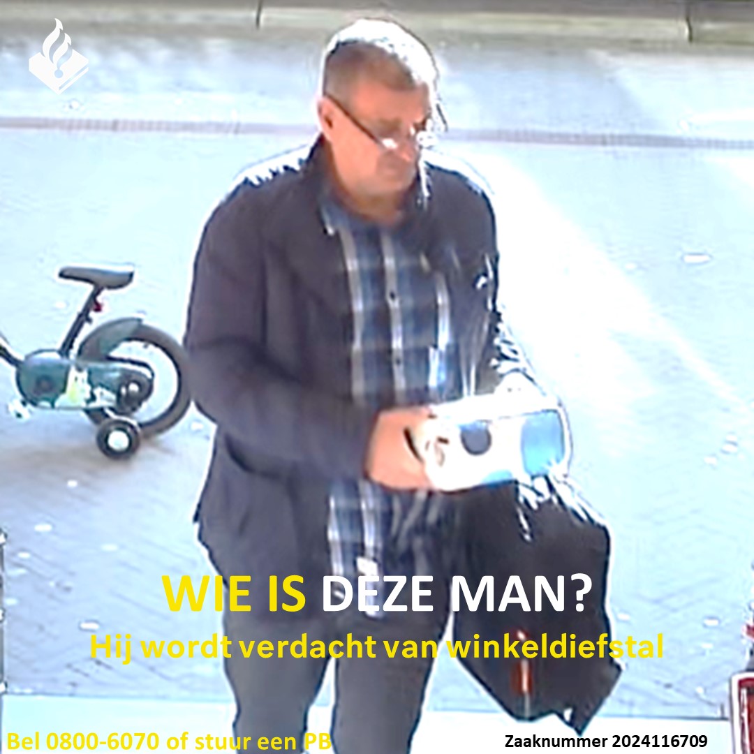 Wie is deze man? Hij wordt verdacht van winkeldiefstal. Weet u toevallig wie dit is? Neem dan alstublieft contact met ons op. Bel 📞 0800-6070 of stuur ✉️ een PB. Zaaknummer: 2024116709. #wieishet #winkeldiefstal #laathetonsweten