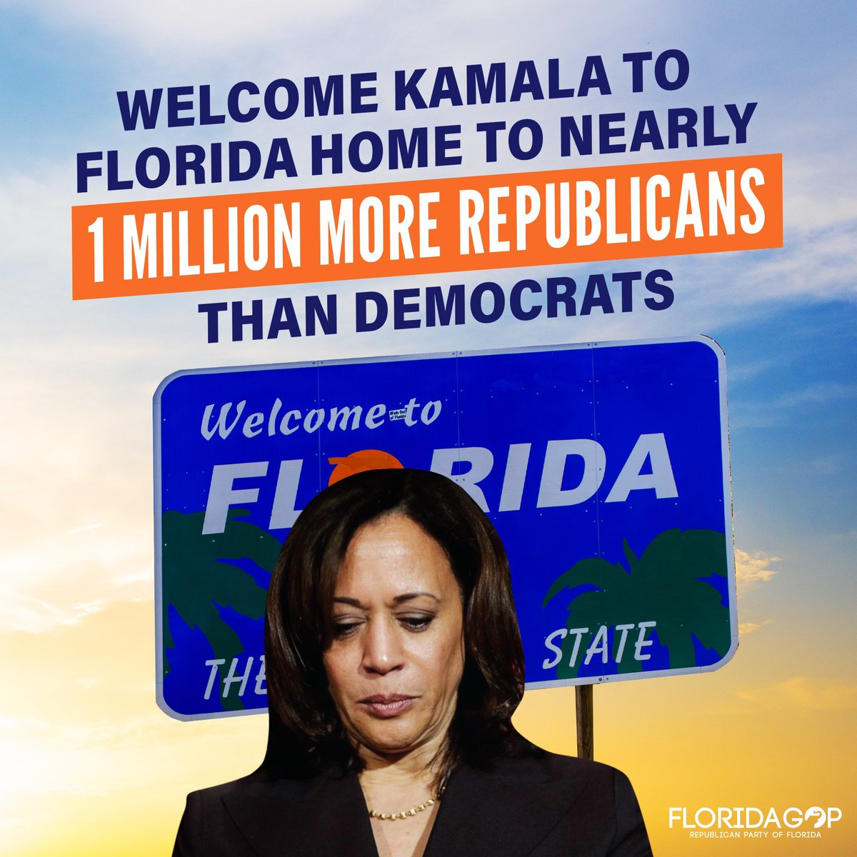 In January of 2020 there were 250,000 more registered Democrats than Republicans, today Florida is RED and home to nearly 1 million more Republicans than Dems. Floridians have made it CLEAR that Biden and Kamala’s policies aren’t welcome here.