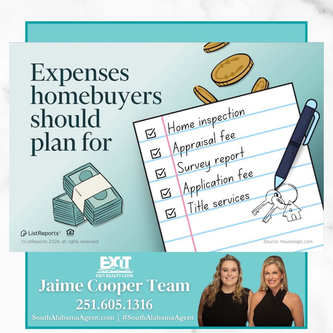 Don’t let home expenses catch off guard, be prepared. We can help you be in the know and have a plan. Let’s talk!😉
#SouthAlabamaAgent
#EasternShoreSpecialist #JaimeCooperTeam #TopAgent #home #RealEstate #realestateagent #BaldwinCounty #BaldwinRealtor #FairhopeAL #DaphneAL