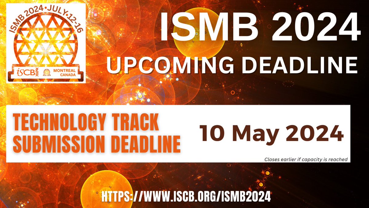🚨LAST CALL🚨 The technology track submission deadline for ISMB is this Friday, May 10. For tech track details and to submit, head to the tech track ISMB page here: rb.gy/wmlgao