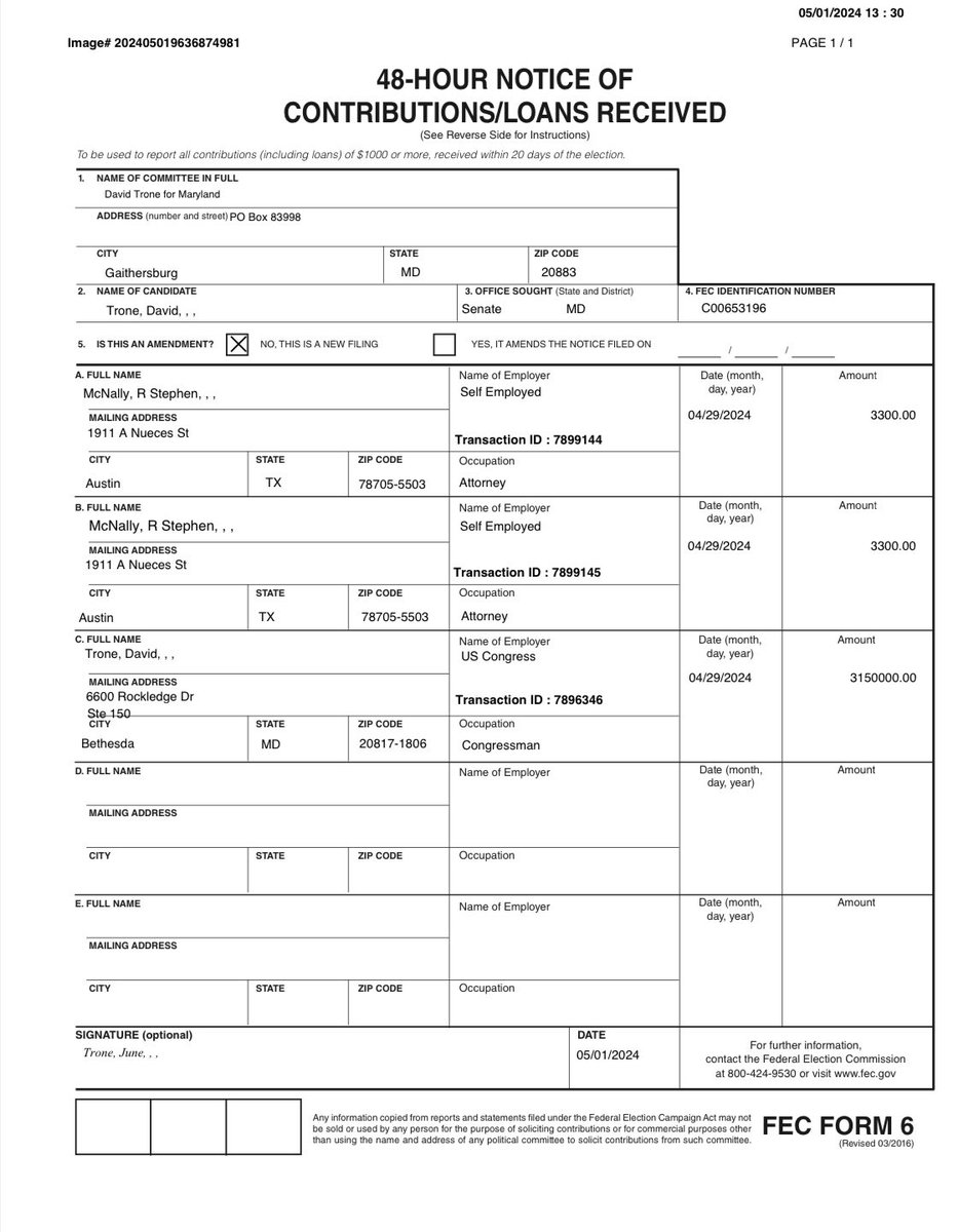 👀 Maryland Democrat David Trone kicked in another $3.15 million of his own money to his Senate campaign Monday. He’s spent over $45 million on the *primary* now