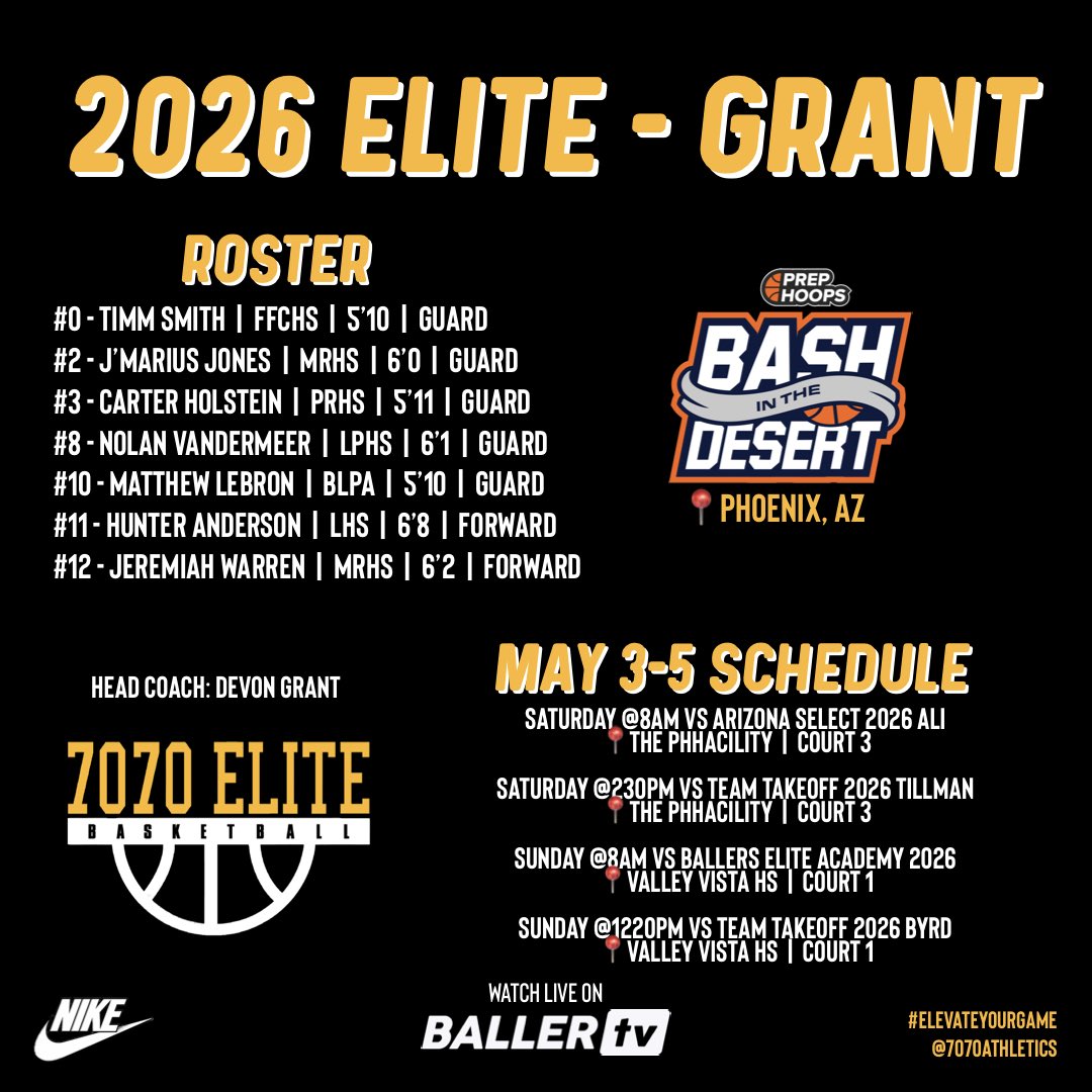 Our 2026 Elite - Grant Roster & Schedule for the @PHCircuit #PHBashInTheDesert‼️

HC: @DGratchet 

#ElevateYourGame | #WeComin | #LoyalToTheSprings