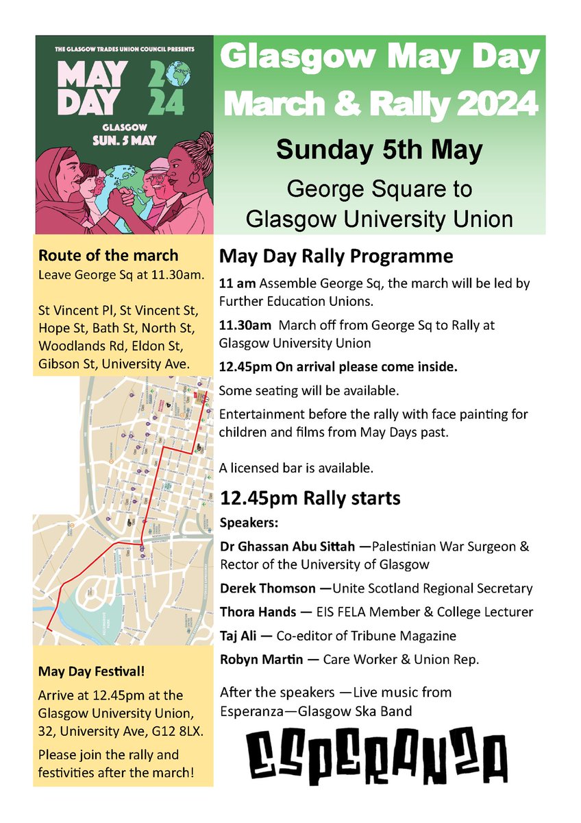 You may (pun intended) have noticed we have a thing on Sunday. Glasgow May Day march and rally. Here’s our programme with times, places, speakers and route. See you Sunday.