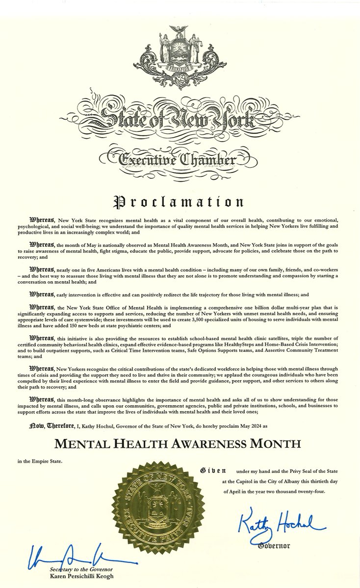 Governor Kathy Hochul declares May #MentalHealthAwarenessMonth in New York State!

#mentalhealthmonth #mentalhealthmatters #mentalhealthawareness #mentalhealthishealth