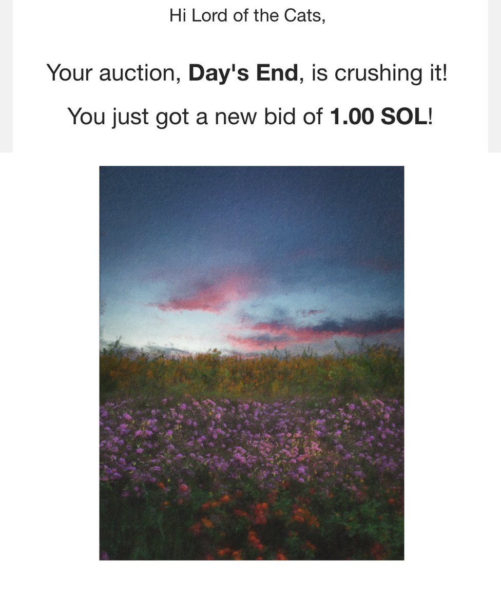It is a DAMN GOOD MORNING 🥲 A massive thank you to @T05HII for bidding on “a painted sky amongst flowers” and @BigBrainGallery for bidding on “Day’s End” I spent a lot of time on this new series on EA, and I’m so thrilled that people have been so receptive to it <3