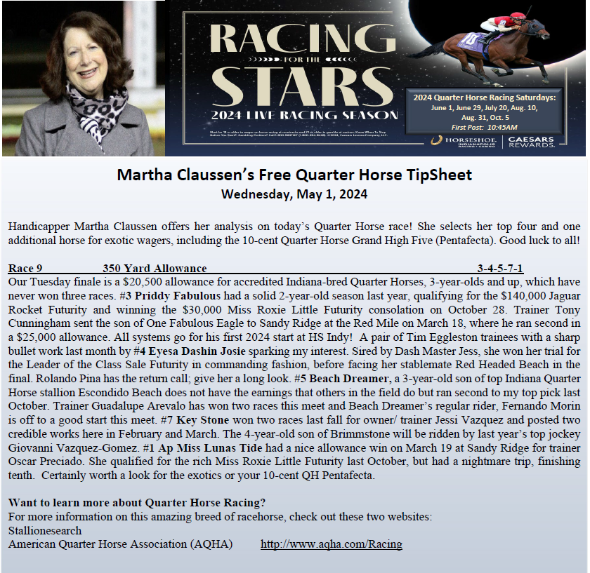 Today's tipsheets from @HSIndyRacing for @RacingRachelM @MrBAnalyst and QH Analyst @MarthaClaussen - First Post at 2:10PM  ET  #racelikeacaesar  @IndianaTOBA @IndianaHBPA @INThoroughbred @IndyTBAlliance