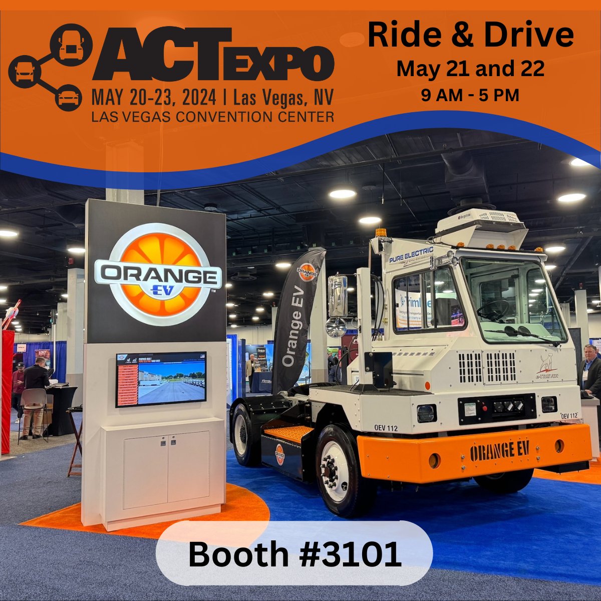 Join Orange EV May 20th-23rd in Vegas for ACT Expo 2024! Swing by Booth #3101 and tour our e-TRIEVER®, or take our purpose-built HUSK-e® for a spin at the Ride and Drive event! Follow the link to schedule a time to meet with the Orange EV team! orangeev.com/events/#events…