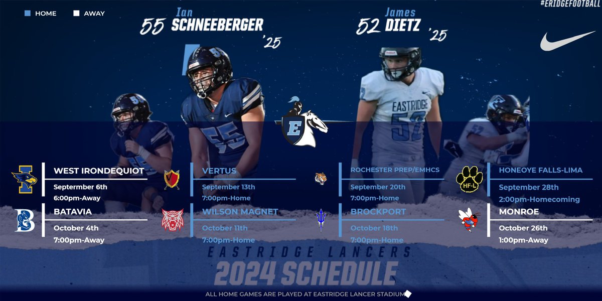 Our 2024 Schedule is here! <a href="/EridgeFootball/">Eastridge Football</a> <a href="/ERidgeLancers/">Eastridge Athletics</a>