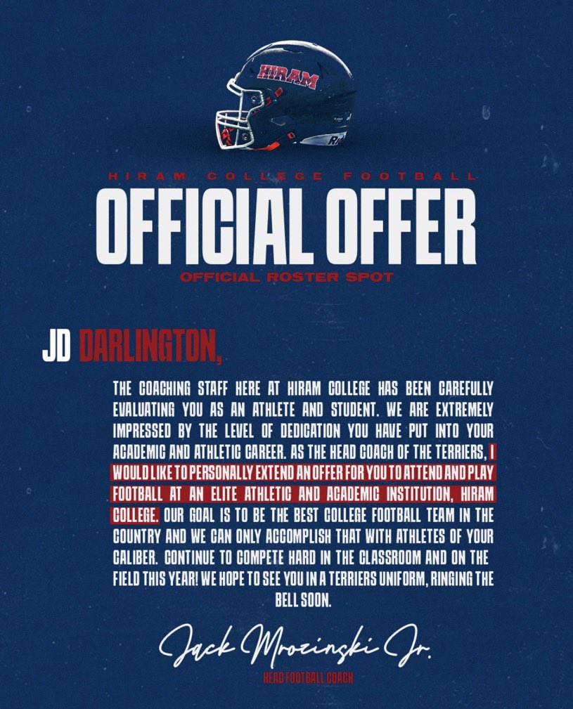 Jeremiah βJDβ Darlington π―π²πΊπΈ (@d27jeremiah) on Twitter photo #AGTGβοΈ Blessed to have received an offer from Hiram College thanks to <a href="/brock_mancini/">brock_mancini</a>!! @Bama2A_Football <a href="/AL_Recruiting/">AL Recruiting</a> #AGTGβοΈ Blessed to have received an offer from Hiram College thanks to <a href="/brock_mancini/">brock_mancini</a>!! @Bama2A_Football <a href="/AL_Recruiting/">AL Recruiting</a>