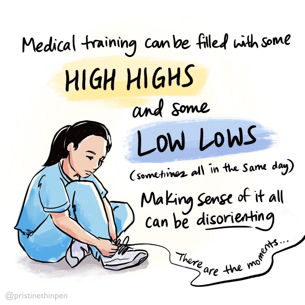1/ A comic reflection on the roller coaster of medical training 🎢 How do you possibly capture all the ups and downs, the amazing moments and terrible moments, and every messy moment in between?