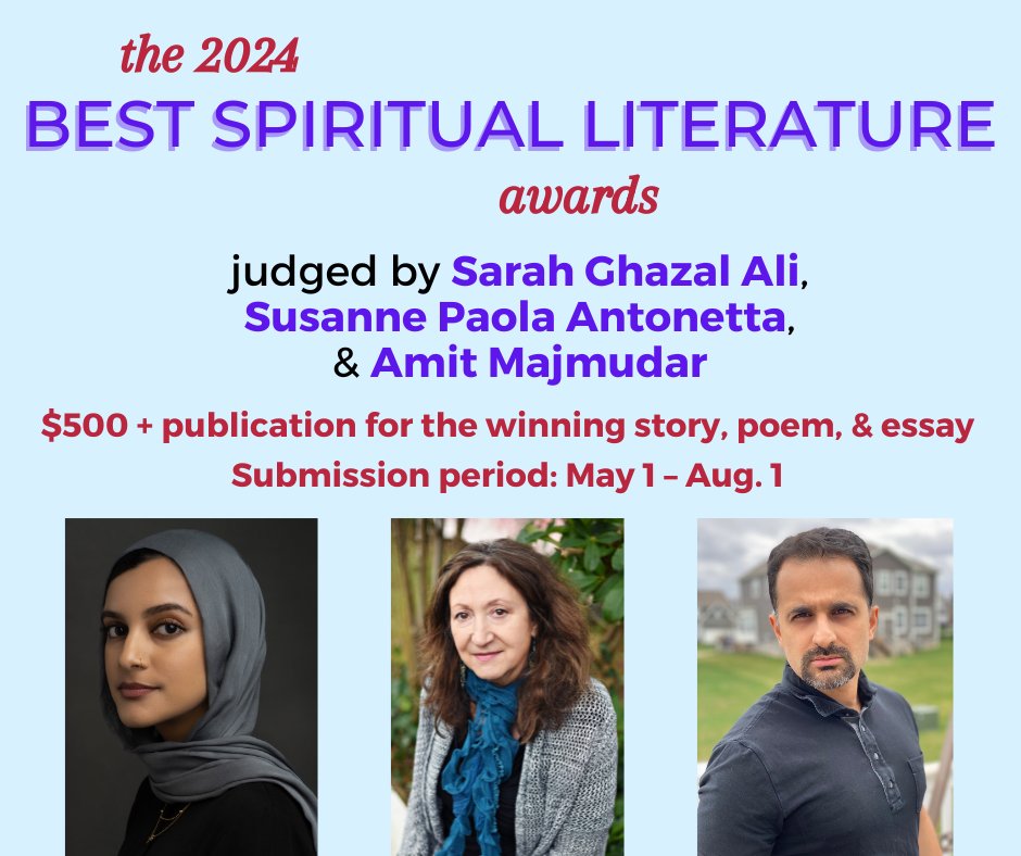 The 2024 Best Spiritual Literature Awards are open for submissions! Judged by @caesarah_ (poetry), Susanne Paola Antonetta (nonfiction), & @AmitMajmudar (fiction). Each winner receives $500 & publication in Best Spiritual Literature. bit.ly/3y33yJu