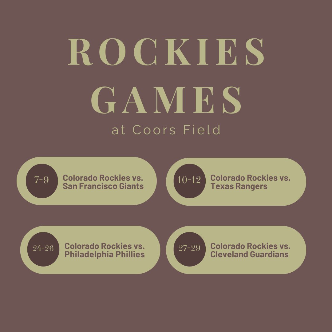 Baseball season is back and we're excited to cheer on the Rockies at Coors Field. Check out the May home game schedule. ⚾

👉Tap the link to grab your tickets. atmlb.com/3Uv9qWX

#batteryonblake #DenverApartments #ColoradoRockies #MLB #RockiesGame #CoorsField