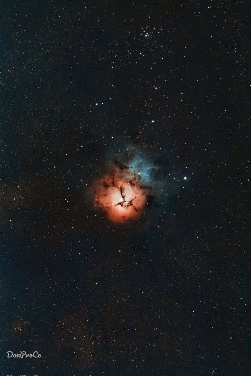 M20 and M21
Trifid Nebula 
25/300s 
2 hrs 5 mins 
Optolong L-Quad Enhance
🔭 Svbony Sv 550 122mm 
⛰️ ZWO AM5
📷Asi2600mcpro
💻 Pixinsigth
#Space #astronomy #Astrophotography #telescope #nebula